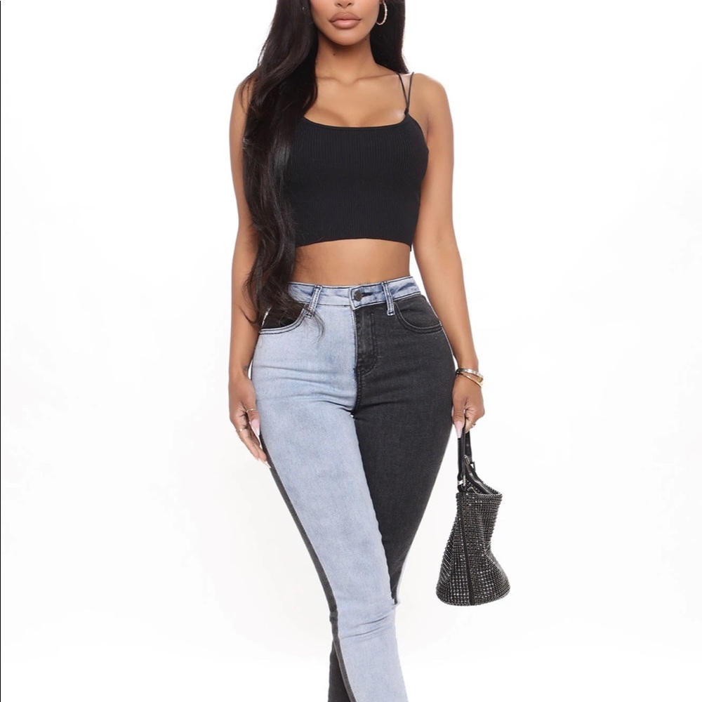 Fashion Nova Two-Tone Black and Gray Skinny Jeans